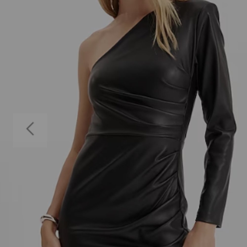 Women's Express Cocktail & Party Faux Leather One Shoulder Pleated Mini Dress